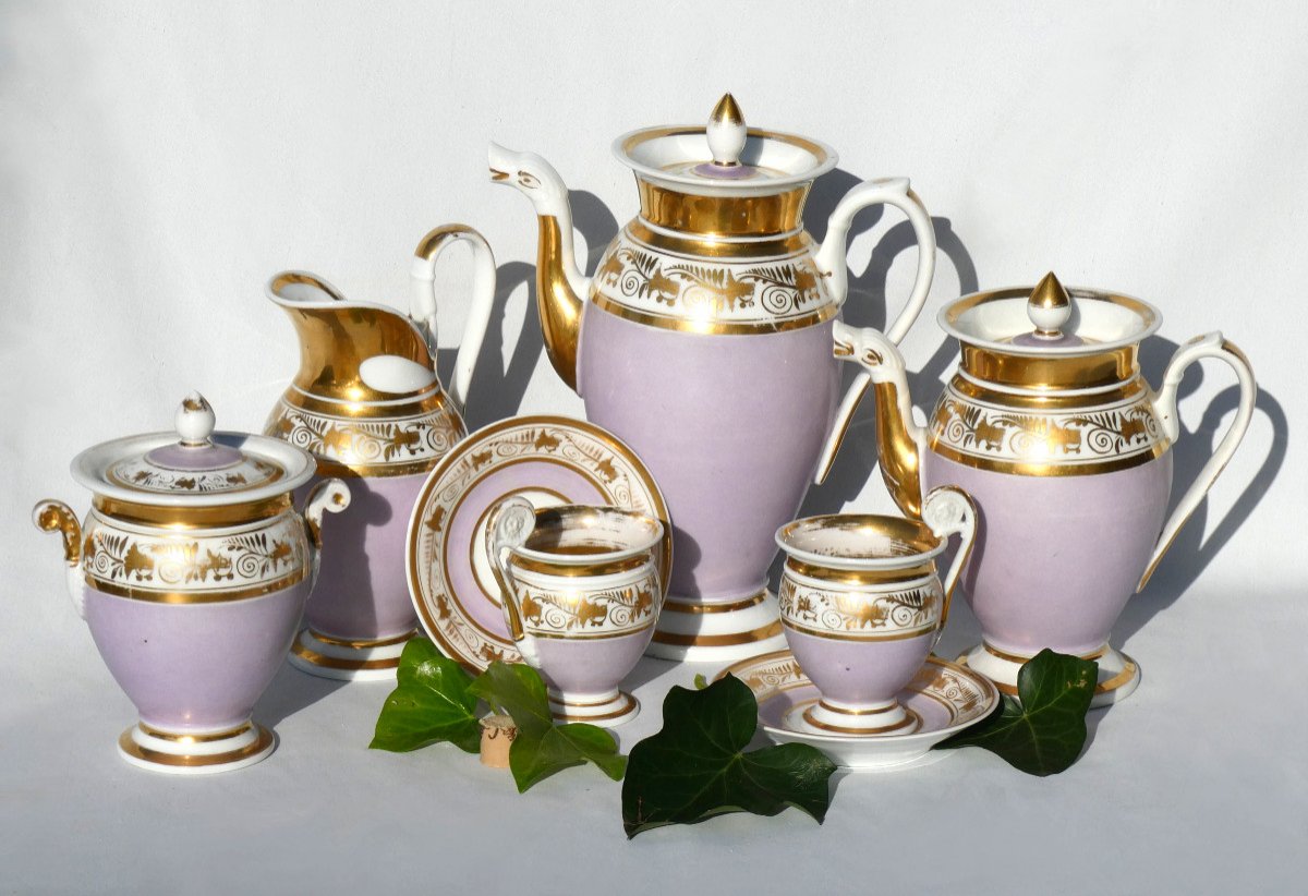 Porcelain Tea / Coffee Service From Paris, Empire Period / Restoration Rose Gilding Nineteenth-photo-2