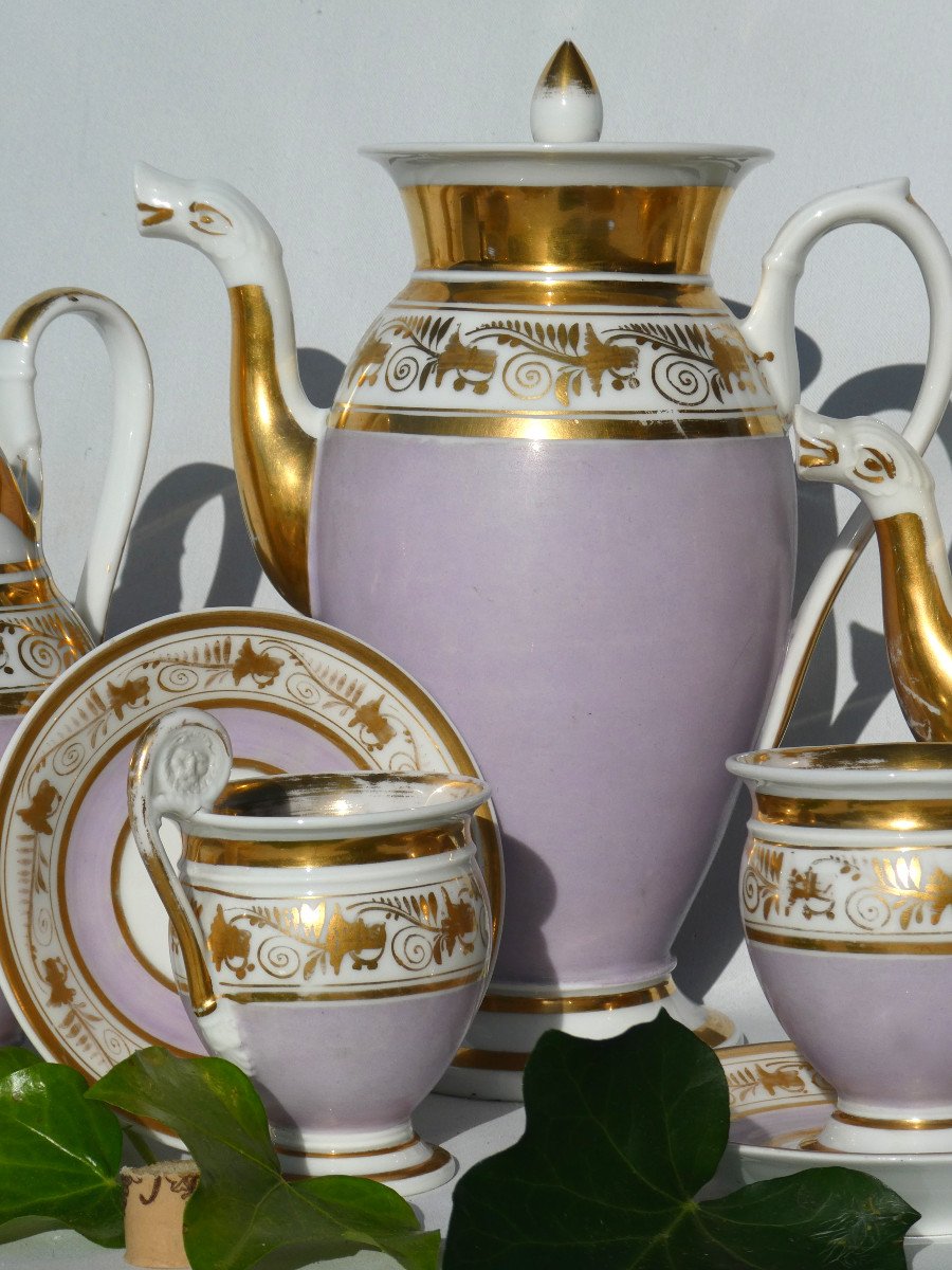 Porcelain Tea / Coffee Service From Paris, Empire Period / Restoration Rose Gilding Nineteenth-photo-4