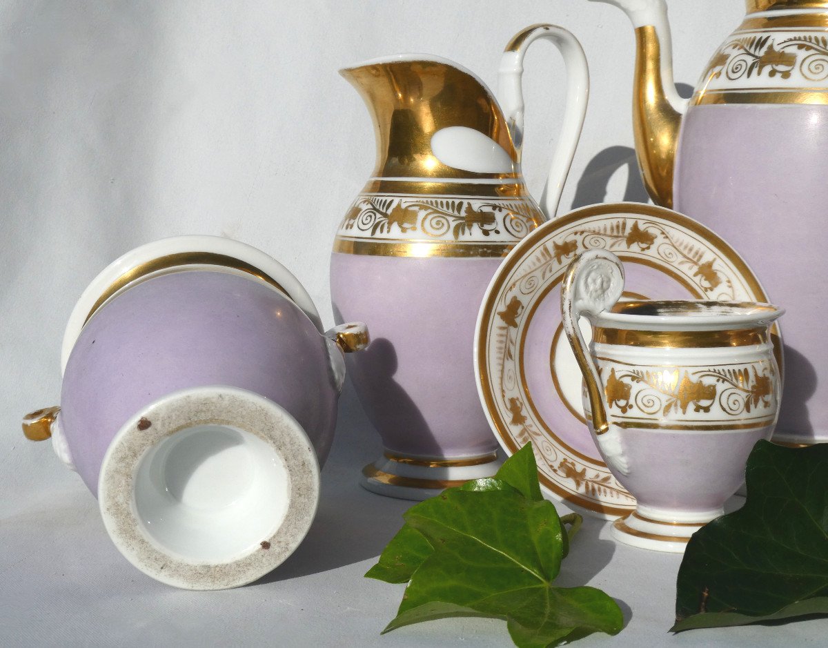 Porcelain Tea / Coffee Service From Paris, Empire Period / Restoration Rose Gilding Nineteenth-photo-8