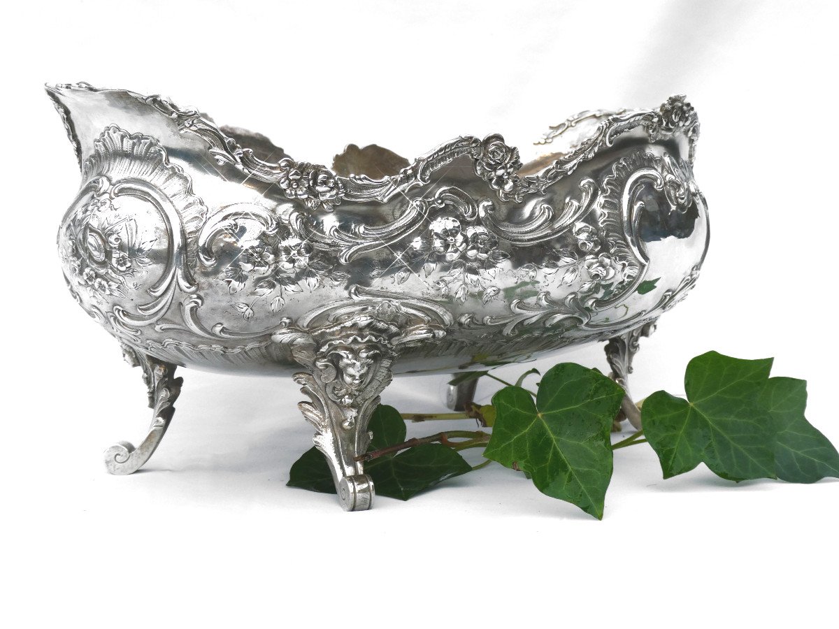 Large Jardiniere In Sterling Silver Epoque Nineteenth Louis XV Style Napoleon III Center Table-photo-3