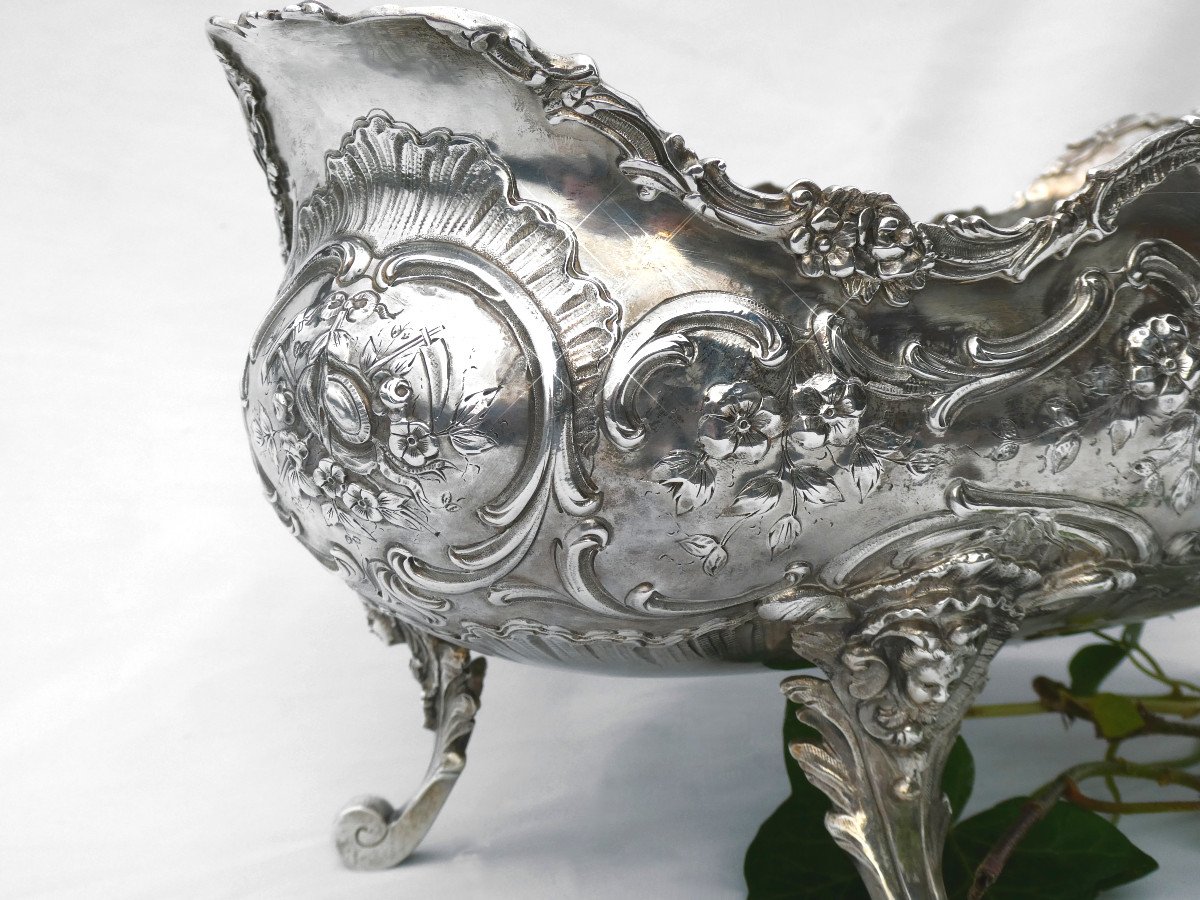 Grande Jardiniere En Argent Massif Epoque XIXe Style Louis XV Napoléon III Centre De Table-photo-4