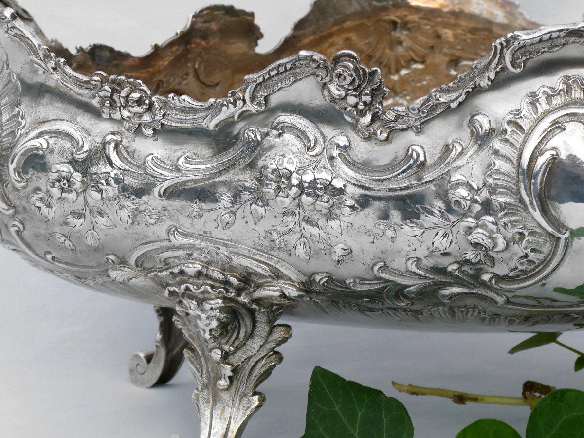 Large Jardiniere In Sterling Silver Epoque Nineteenth Louis XV Style Napoleon III Center Table-photo-5