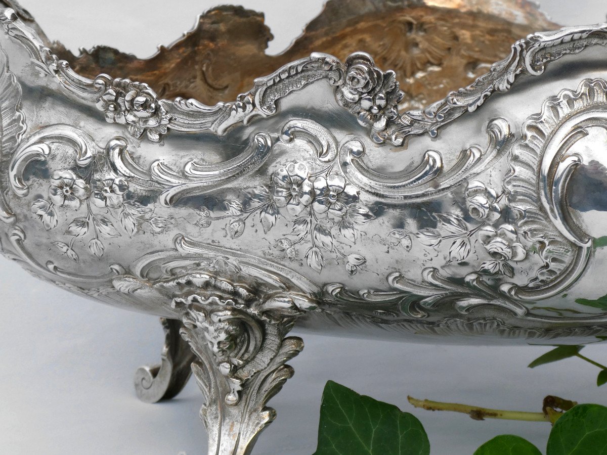 Grande Jardiniere En Argent Massif Epoque XIXe Style Louis XV Napoléon III Centre De Table-photo-5