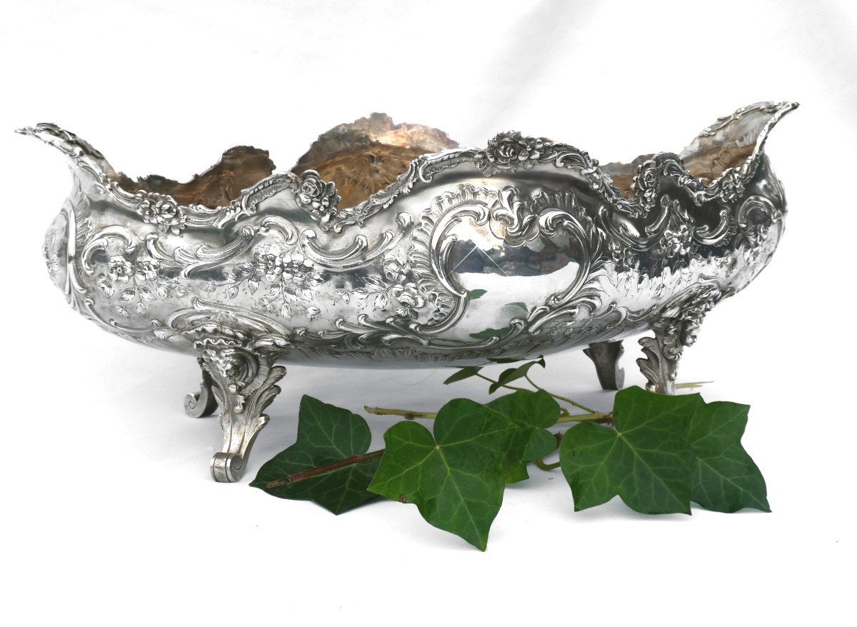 Large Jardiniere In Sterling Silver Epoque Nineteenth Louis XV Style Napoleon III Center Table-photo-7