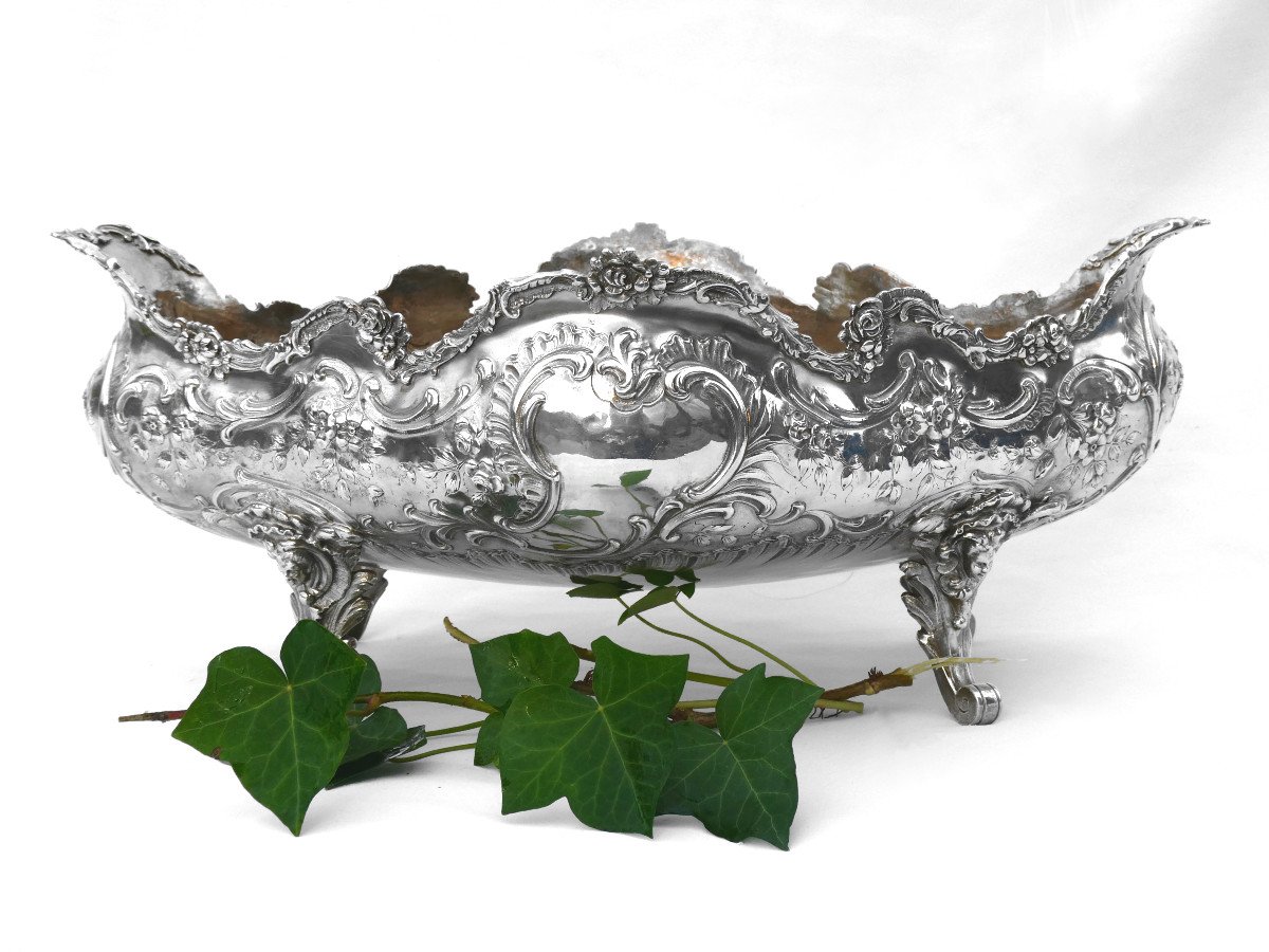 Large Jardiniere In Sterling Silver Epoque Nineteenth Louis XV Style Napoleon III Center Table