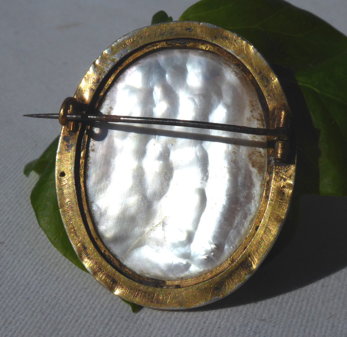 Napoleon III Hair Marquetry Brooch, 19th Century Pearl Silver Vermeil Jewel-photo-3