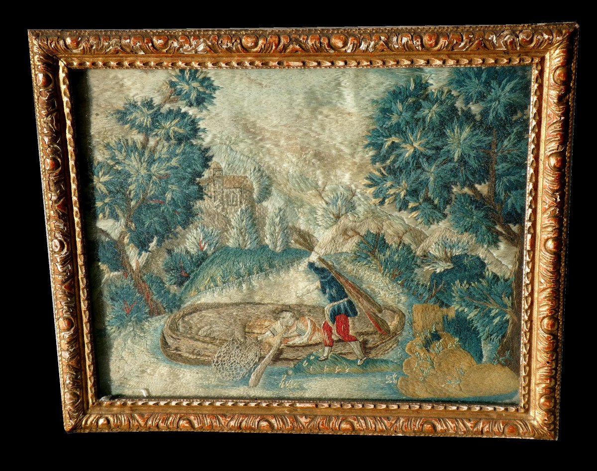 Embroidery From Nancy Framed Eighteenth Painting A Needle France Frame Bois Dore Directory 1800-photo-2