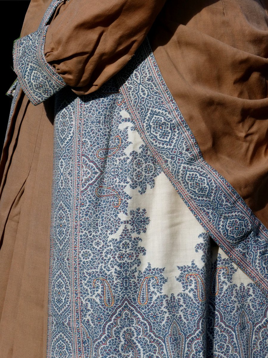 Robe à Tournure époque XIXe Siecle , Costume d'Interieur Vers 1880 1890 Plaid Cachemire Laine -photo-2