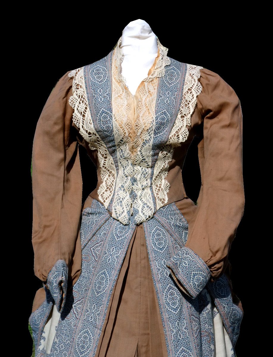 19th Century Style Dress, Interior Costume Circa 1880 1890 Cashmere Wool Plaid-photo-5