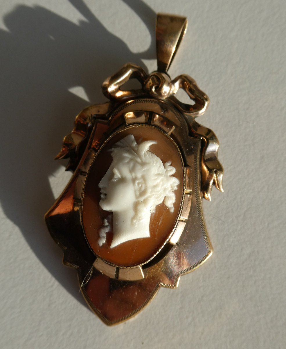 Camée Coquillage époque Napoléon III , Profil à l'Antique , Jeune Femme , Pendentif Bijou XIXe-photo-2