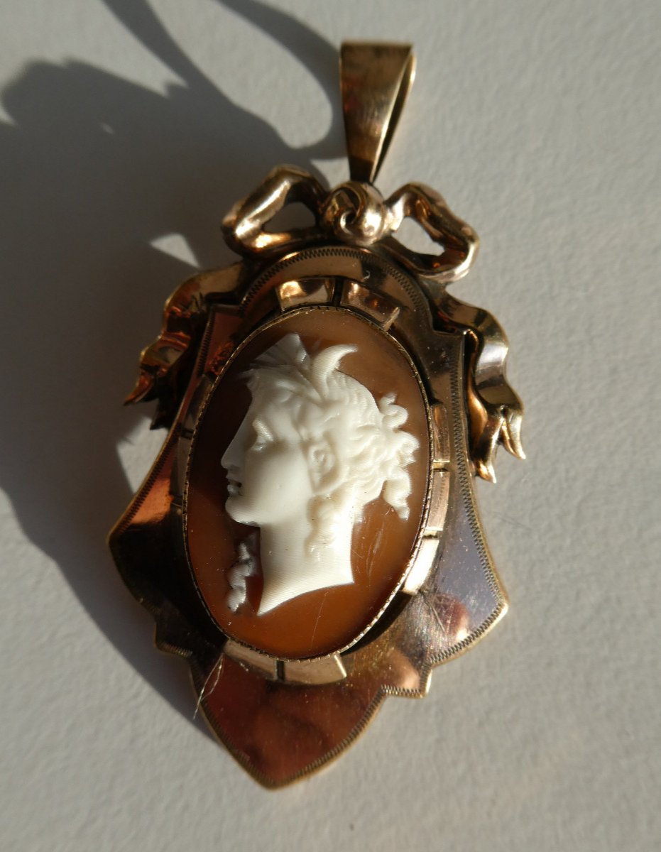 Camée Coquillage époque Napoléon III , Profil à l'Antique , Jeune Femme , Pendentif Bijou XIXe-photo-3