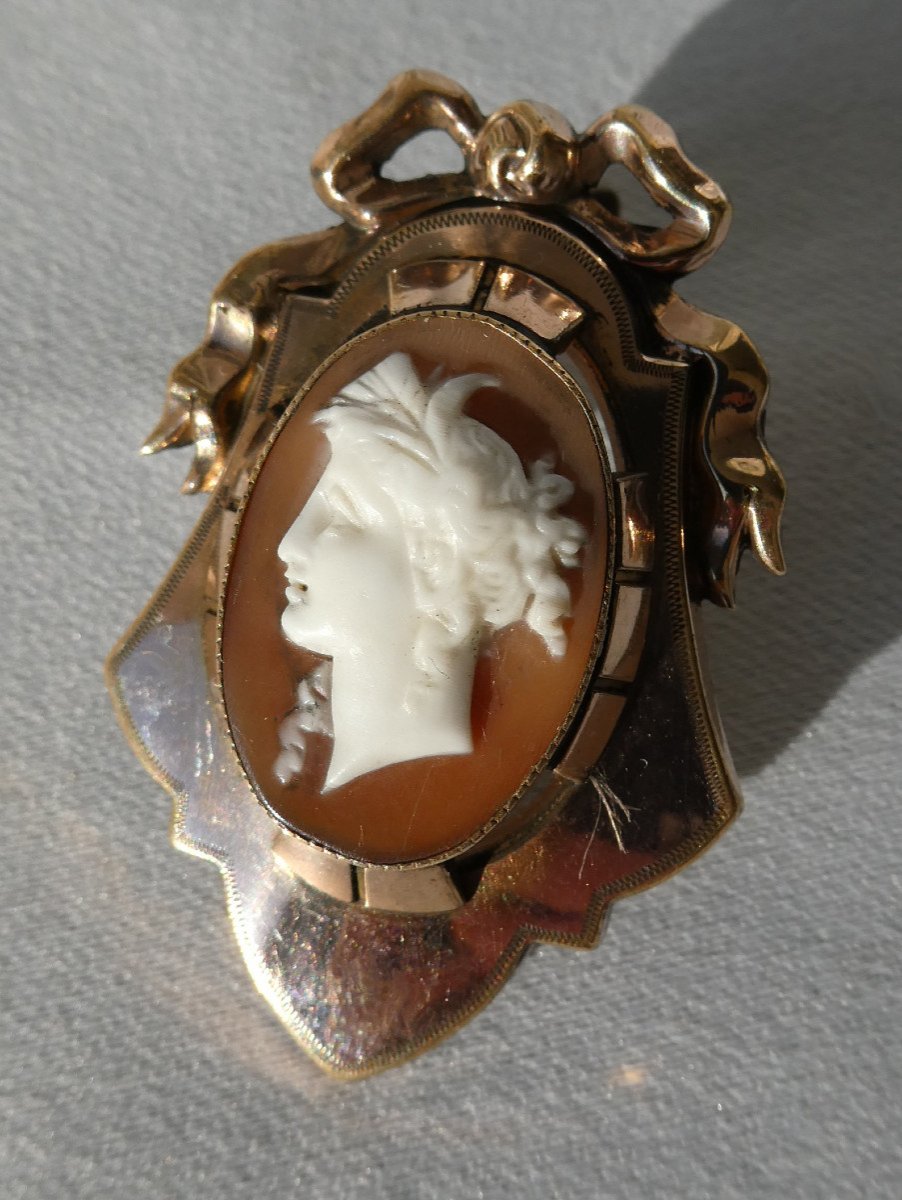 Camée Coquillage époque Napoléon III , Profil à l'Antique , Jeune Femme , Pendentif Bijou XIXe-photo-2