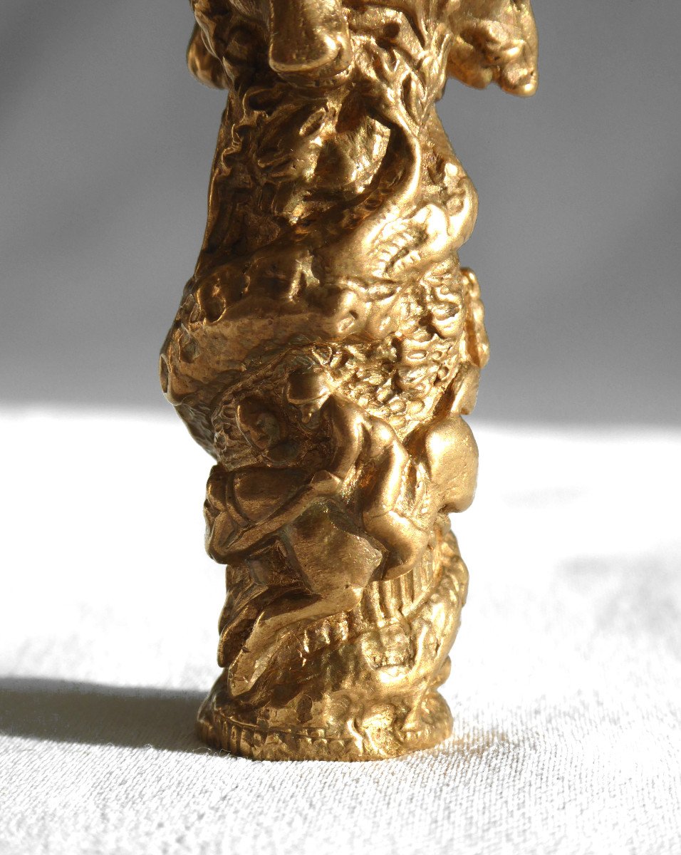 Cane Knob In Gilt Bronze Decor Of Hunting Animals, Venerie Seal Seal Nineteenth Wolf-photo-3