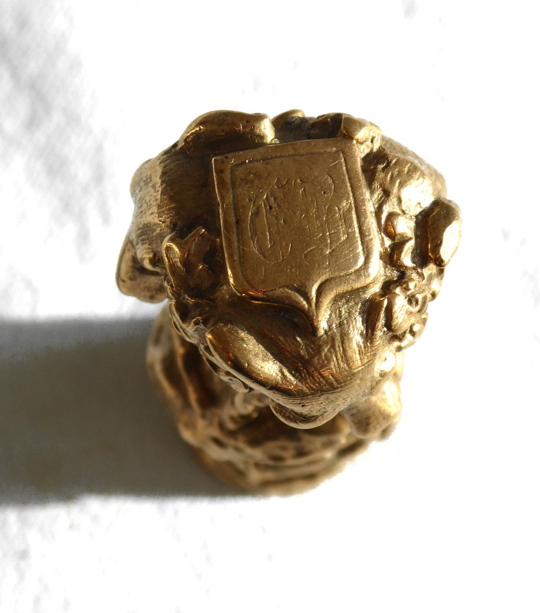 Cane Knob In Gilt Bronze Decor Of Hunting Animals, Venerie Seal Seal Nineteenth Wolf-photo-3