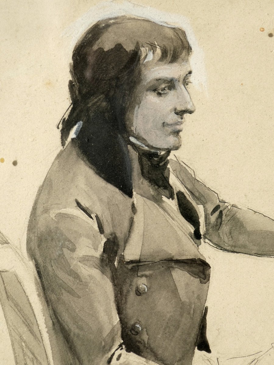 Watercolor Napoleon III Period, Bonaparte And Empire Style Servant; Nineteenth Drawing Signed Parys-photo-4