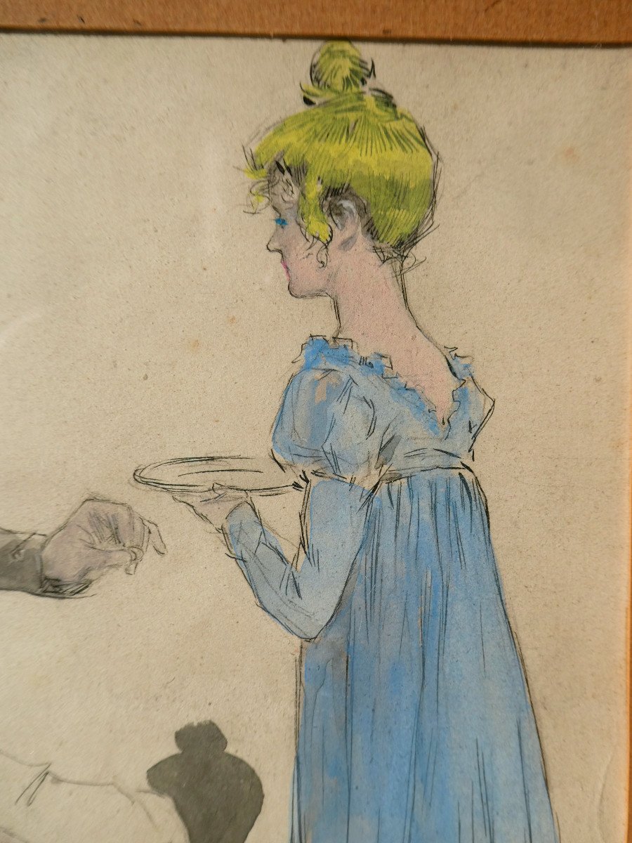 Watercolor Napoleon III Period, Bonaparte And Empire Style Servant; Nineteenth Drawing Signed Parys-photo-3