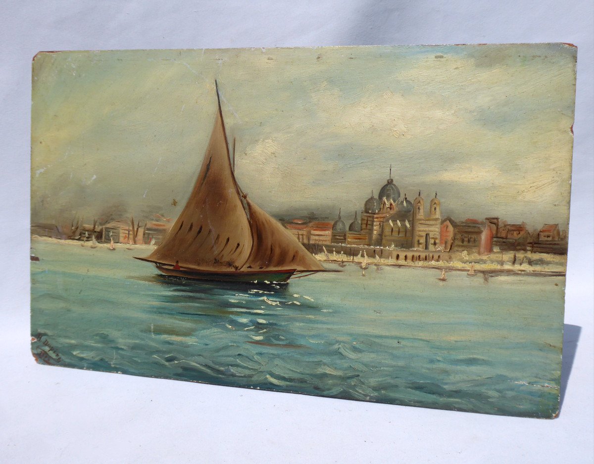 Pair Of Oil On Wood Panel, Seaside Study, Marseille Mediterranean, Navy Nineteenth-photo-2