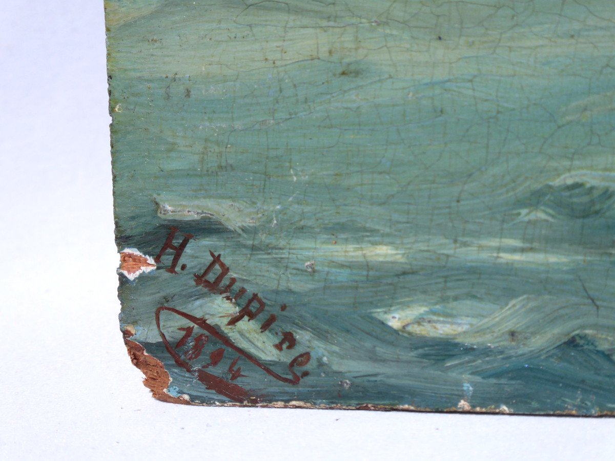 Pair Of Oil On Wood Panel, Seaside Study, Marseille Mediterranean, Navy Nineteenth-photo-4