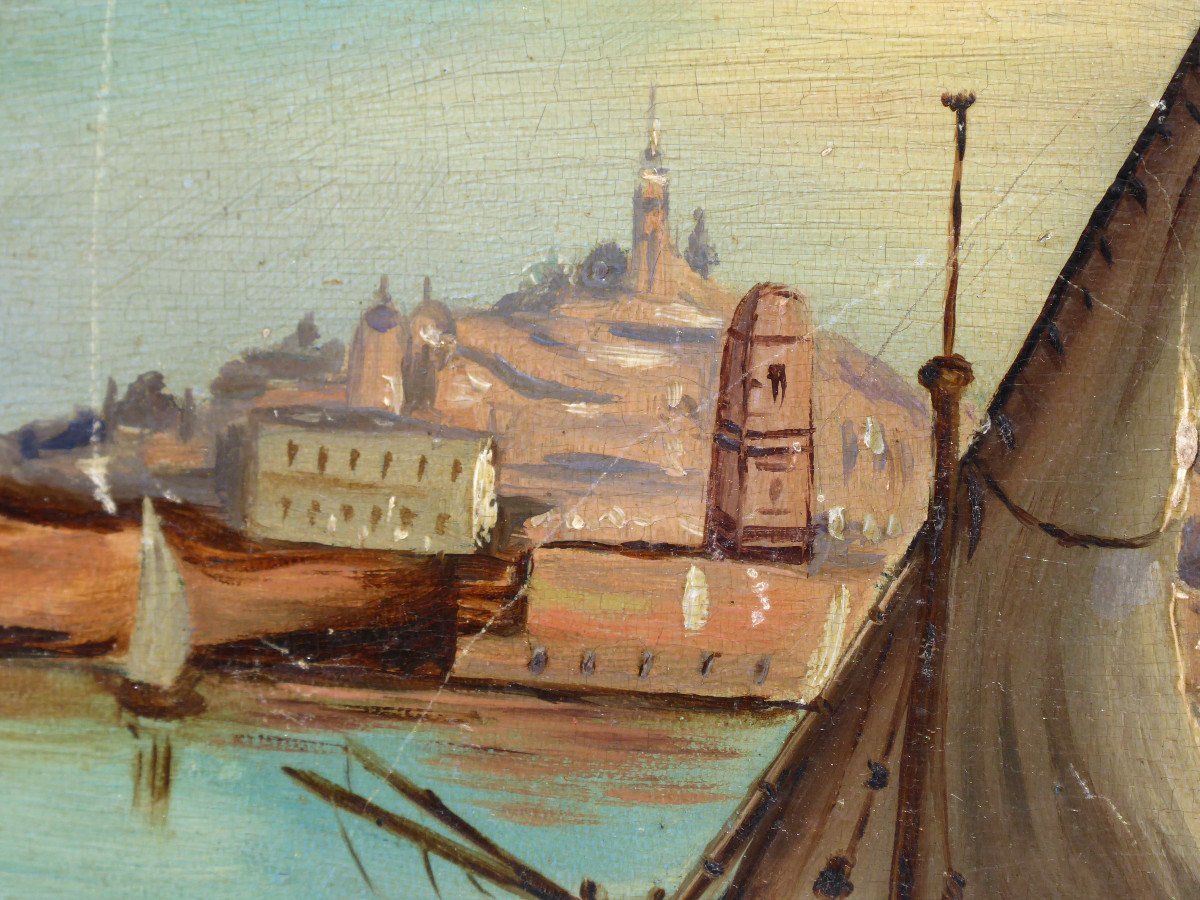 Pair Of Oil On Wood Panel, Seaside Study, Marseille Mediterranean, Navy Nineteenth-photo-3