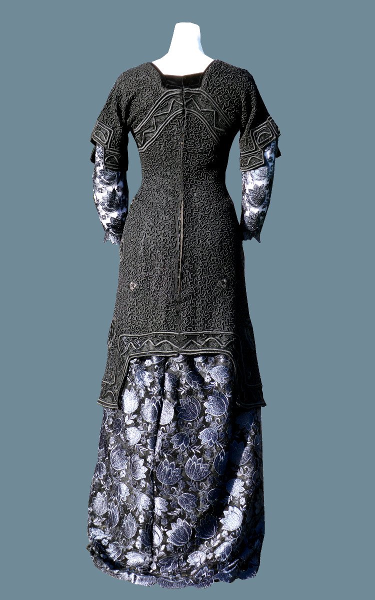 Robe De Soirée Ligne Princesse époque 1910 , Soie & Jais , Style Titanic Art Nouveau Costume-photo-3