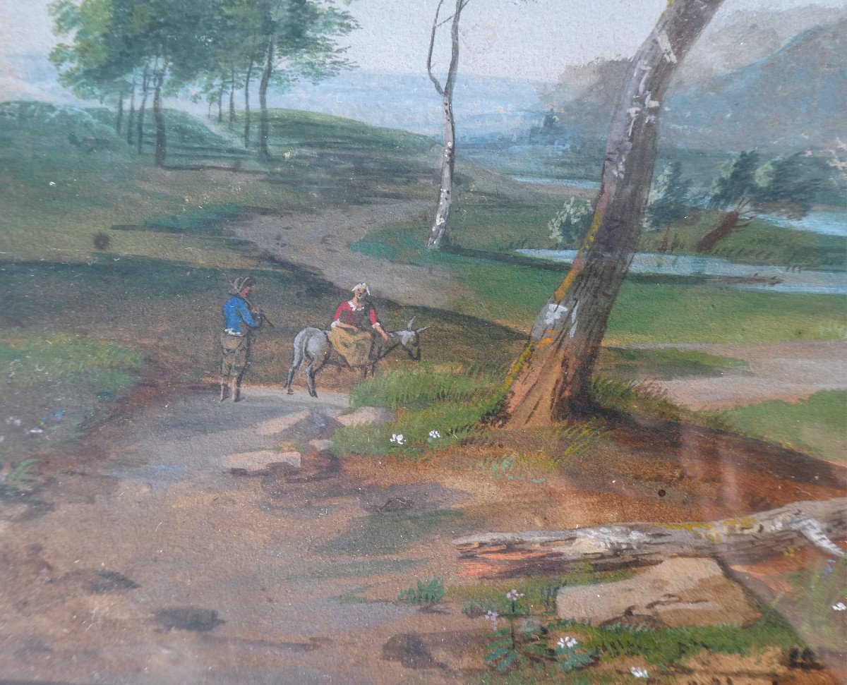 Gouache Empire Period, Landscape Decor, Country Scene Around 1800, Nineteenth-photo-4