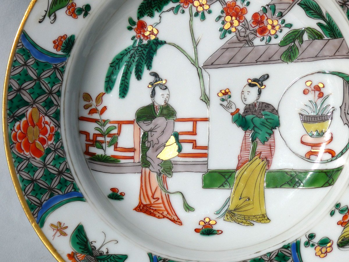 Porcelain Plate Famille Verte Style, China Kangxi Style, Samson Paris Papillon-photo-3