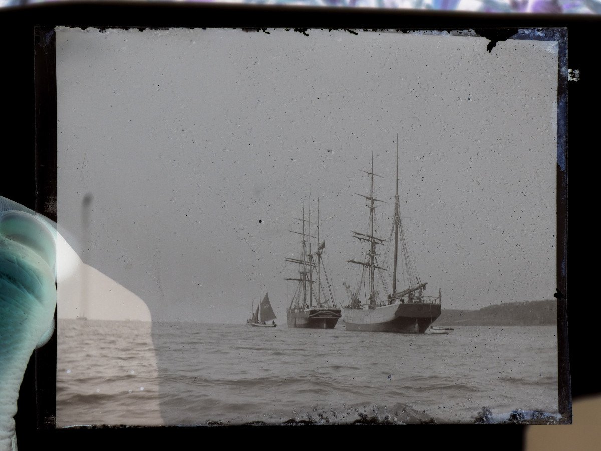 Lot Of Photographic Plates, Views Of Sailboat, Seaside, Morlaix Brittany Nineteenth Nones-photo-3