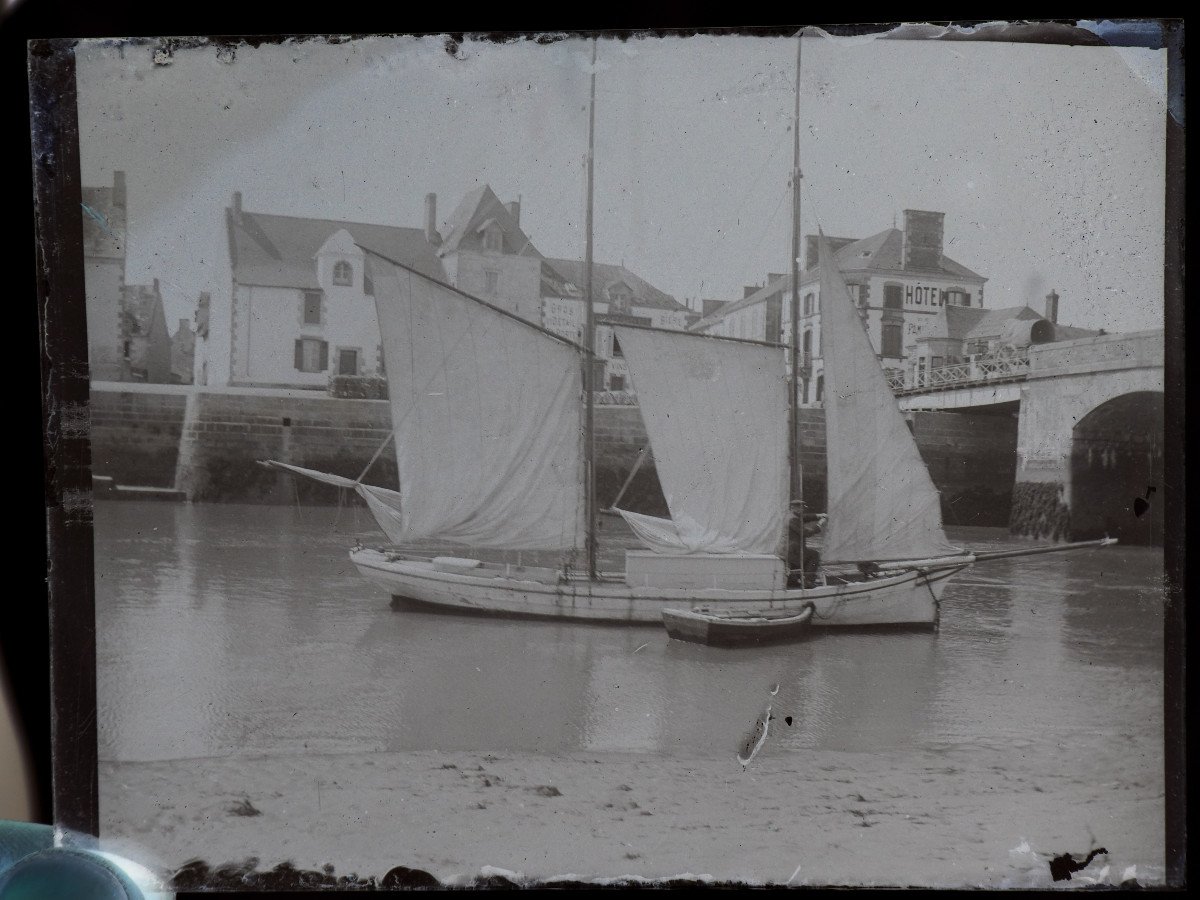 Lot Of Photographic Plates, Views Of Sailboat, Seaside, Morlaix Brittany Nineteenth Nones-photo-3