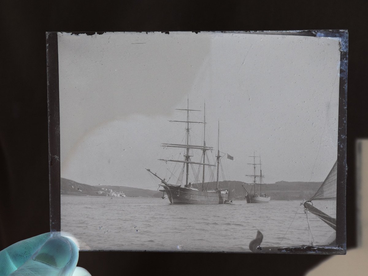 Lot Of Photographic Plates, Views Of Sailboat, Seaside, Morlaix Brittany Nineteenth Nones-photo-5