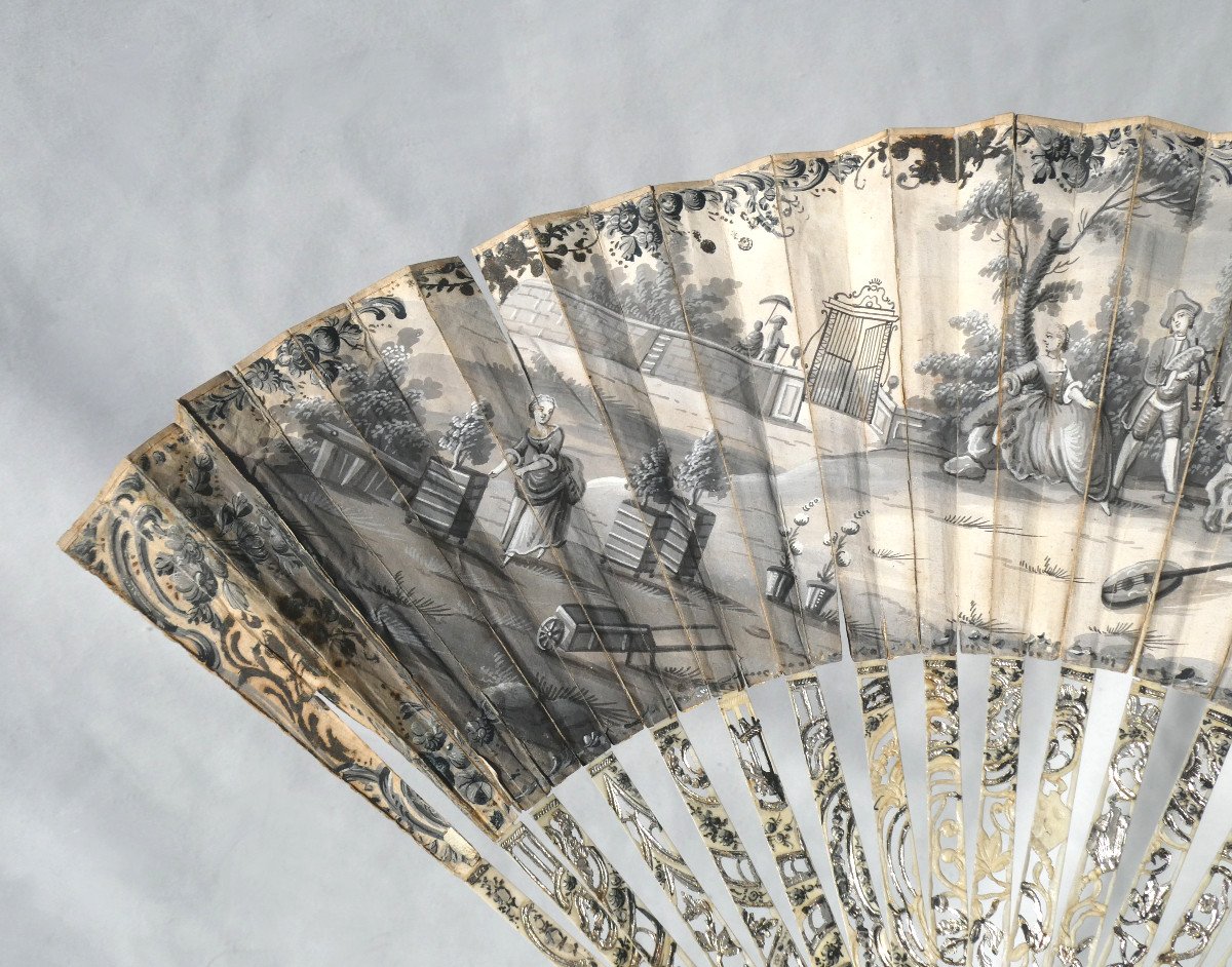 Eighteenth Fan In Grisaille. Painting On Velin, Frame Louis XVI Period-photo-5