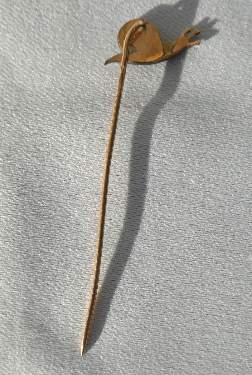 Epingle A Cravate Epoque 1900 , Sujet Animalier à Decor d'Escargot , Grenats XIXe Bijou -photo-3