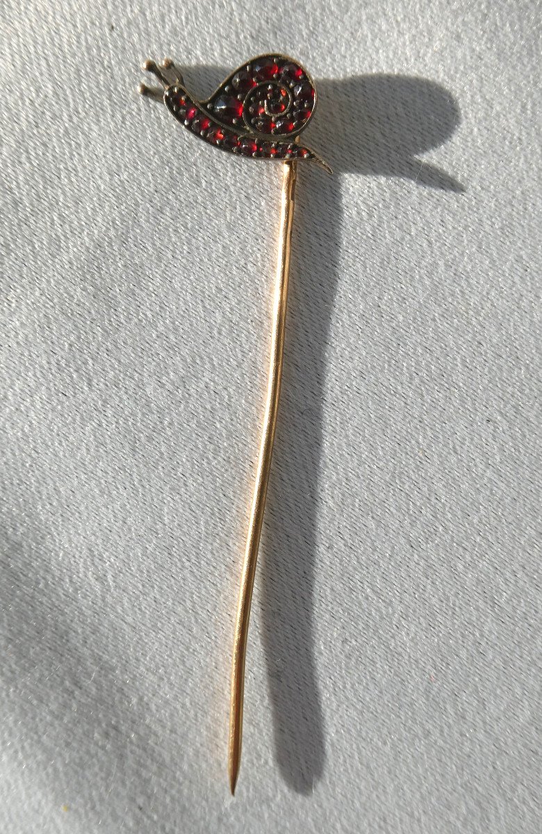 Pin A Tie Period 1900, Animal Subject With Snail Decor, Garnets Nineteenth Jewel-photo-4