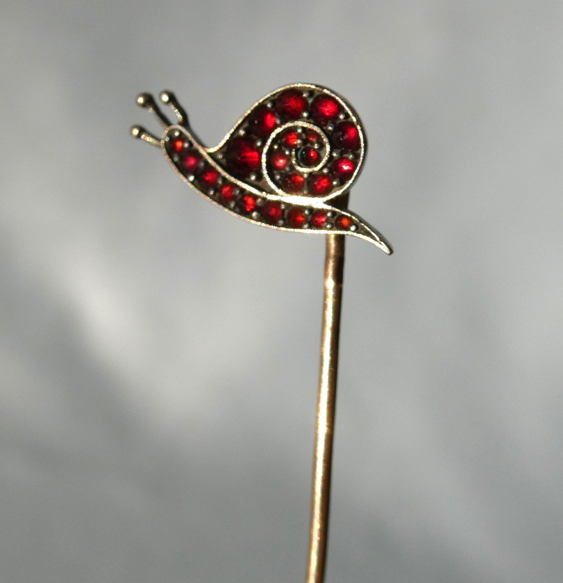 Pin A Tie Period 1900, Animal Subject With Snail Decor, Garnets Nineteenth Jewel