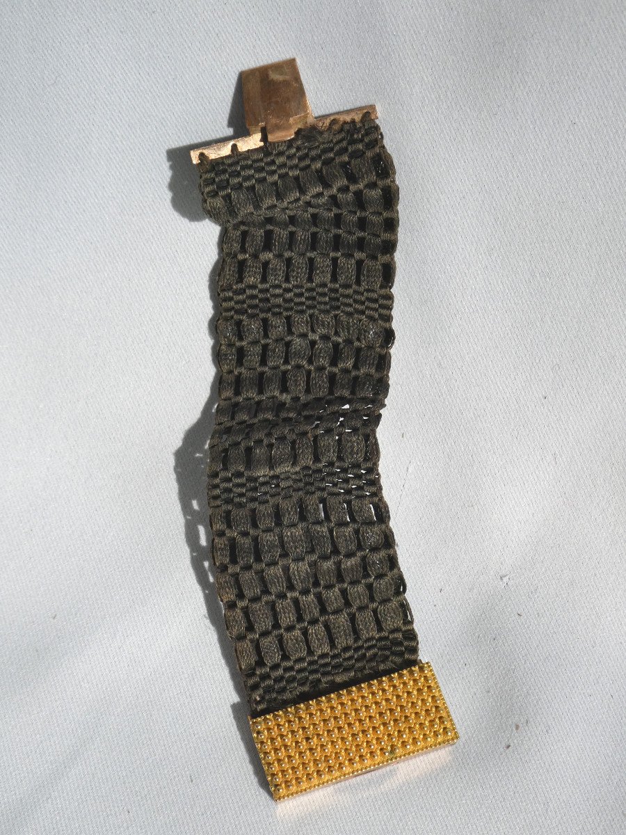 Bracelet Manchette Epoque Napoleon III , Souvenir Marqueterie De Cheveux Pomponne Bijou XIXe-photo-2