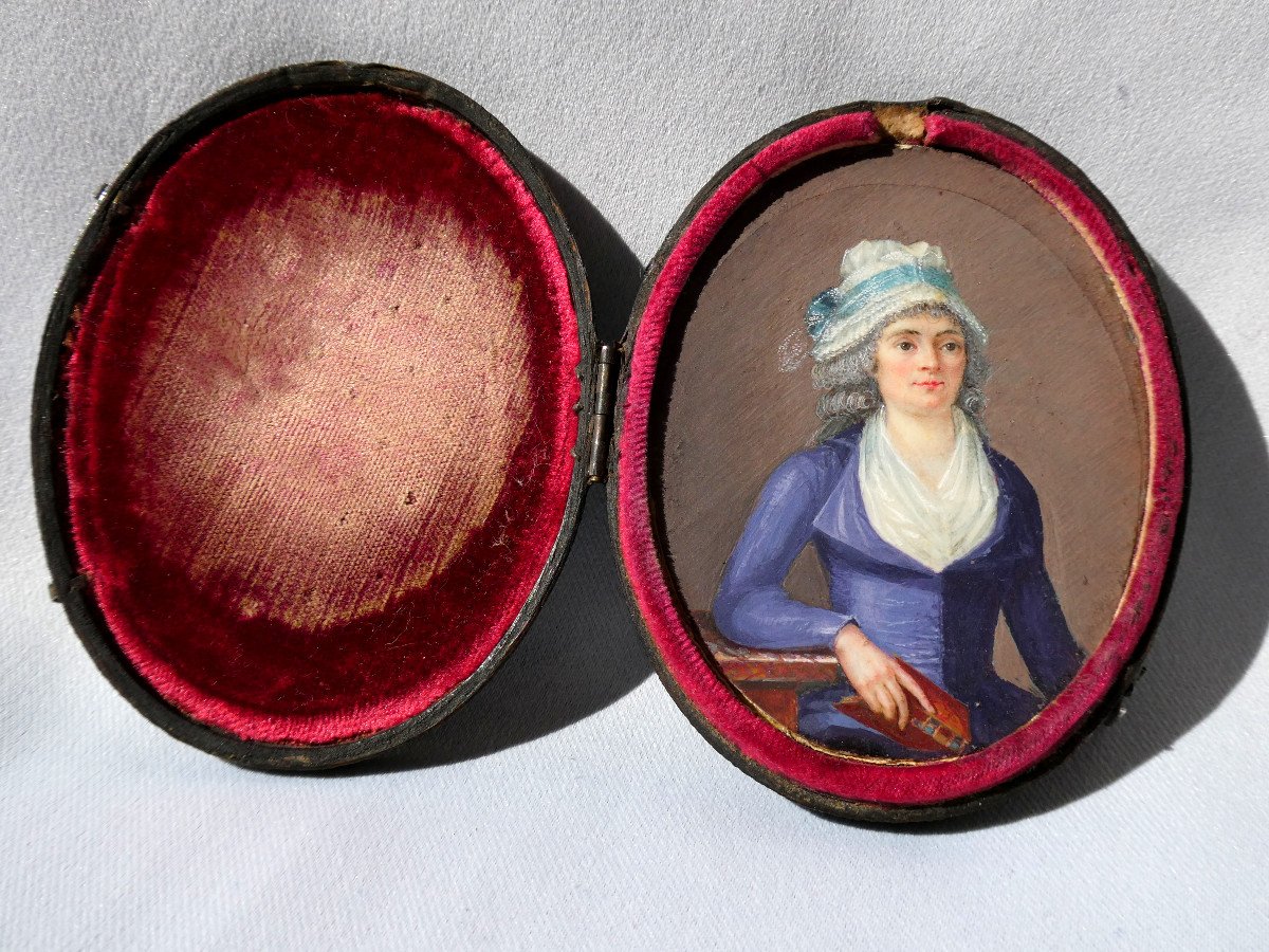 Grande Minature , Portrait De Jeune Femme Vers 1790 Revolution Francaise XVIIIe Ecrin