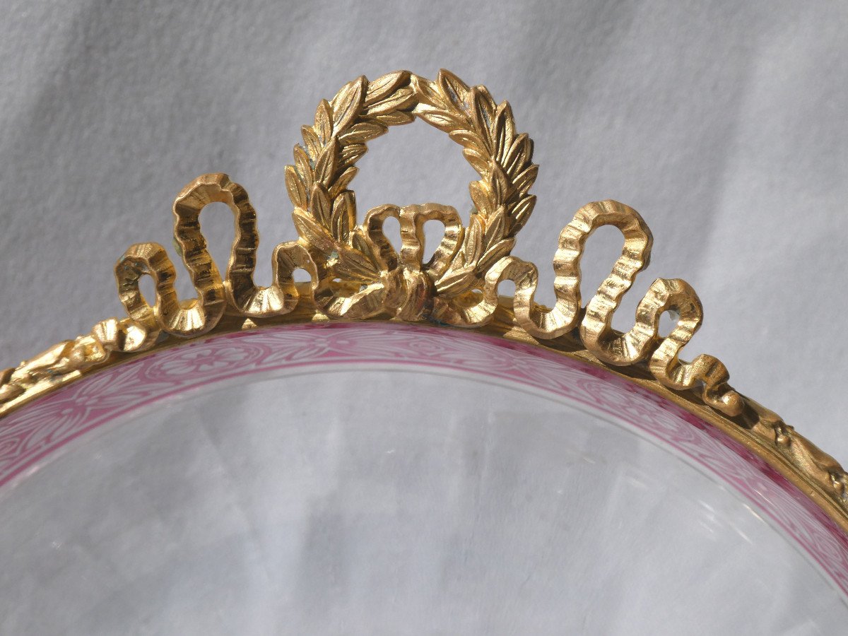 Coupe En Cristal De Baccarat , Décor Empire , Rose Fushia Monture En Bronze Doré  XIXe 1900 -photo-6