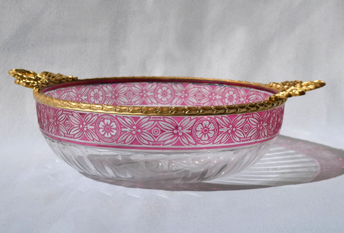 Coupe En Cristal De Baccarat , Décor Empire , Rose Fushia Monture En Bronze Doré  XIXe 1900 