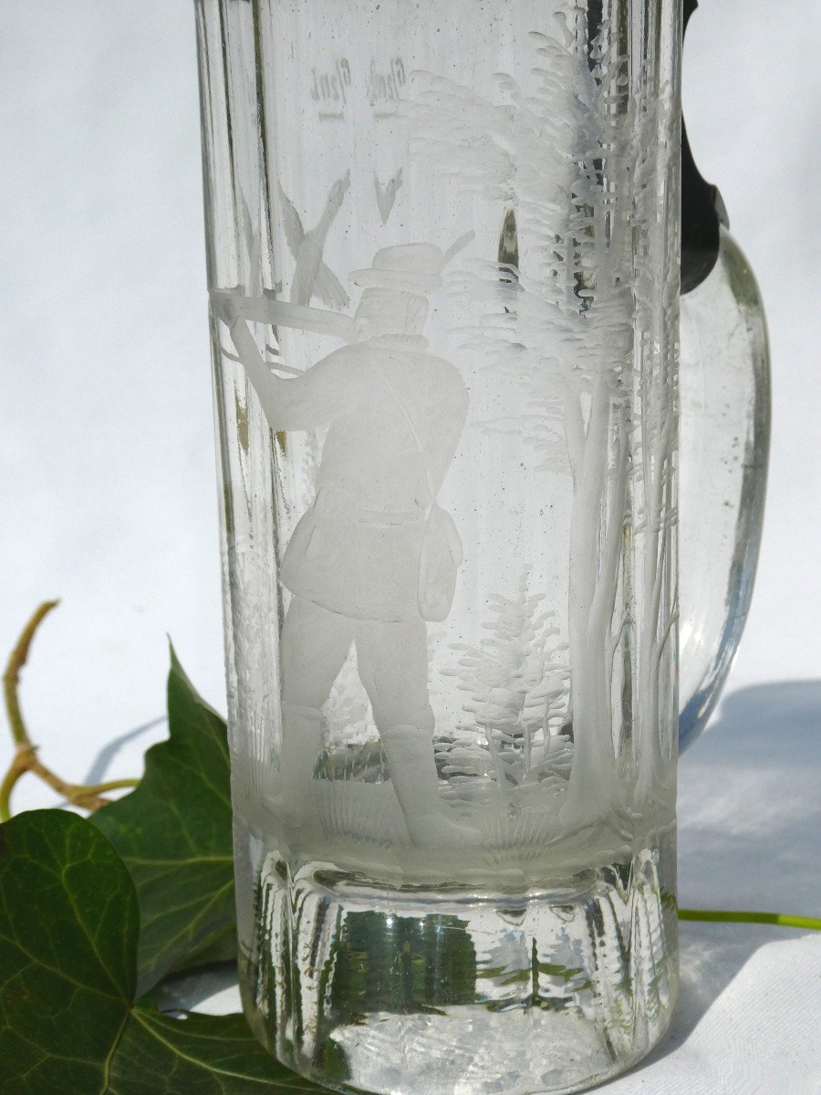 Chope à Biere époque Napoléon III , Modele De Chasse XIXe , Venerie , Verre Gravé-photo-2