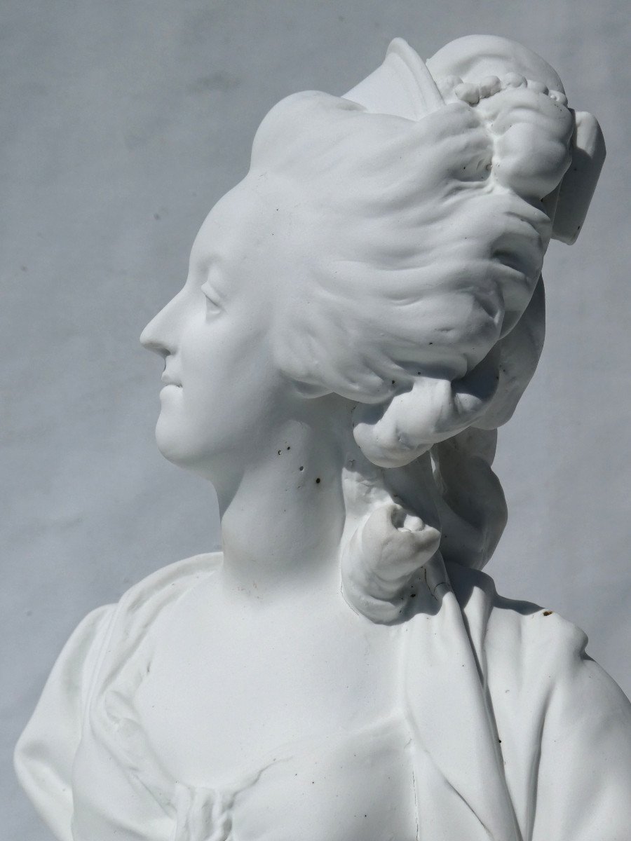 Buste En Biscuit Naturel , Reine De France Marie Antoinette d'Apres Pajou Style XVIIIe Sevres-photo-4