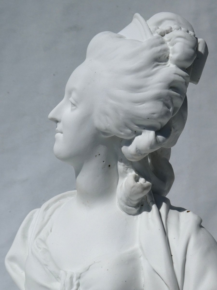 Bust In Natural Biscuit, Queen Of France Marie Antoinette After Pajou 18th Century Sevres Style-photo-4