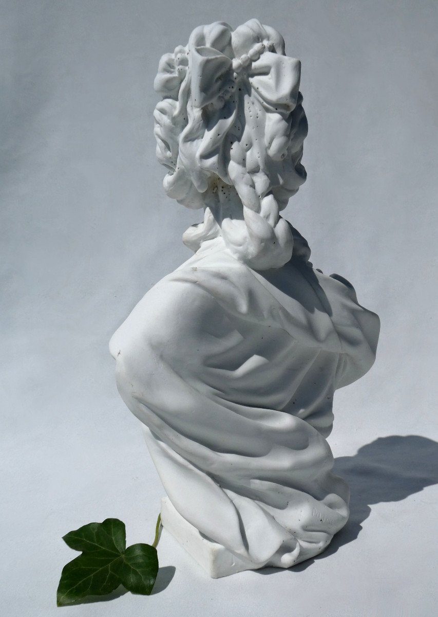 Bust In Natural Biscuit, Queen Of France Marie Antoinette After Pajou 18th Century Sevres Style-photo-1