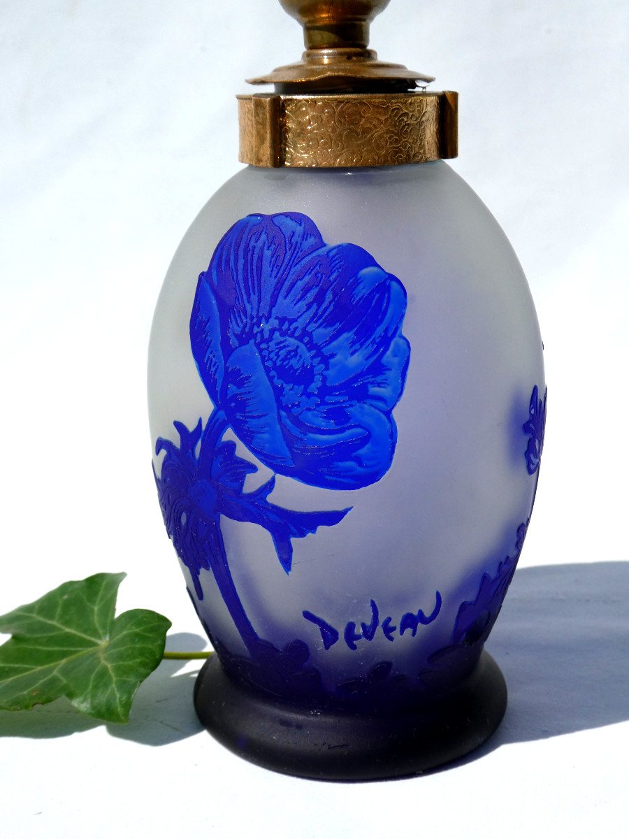 Acid-free Glass Lamp, Art Nouveau Style, Signed Deveau, Pate De Verre 1920-photo-2