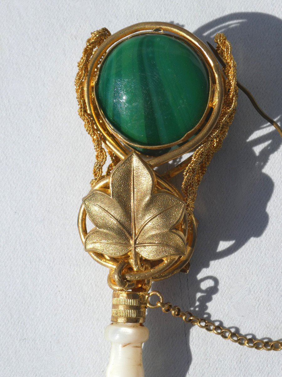 Ball Bouquet Holder Napoleon III Period, Jewel, Object Of Virtue Nineteenth Malachite / Mother Of Pearl-photo-2