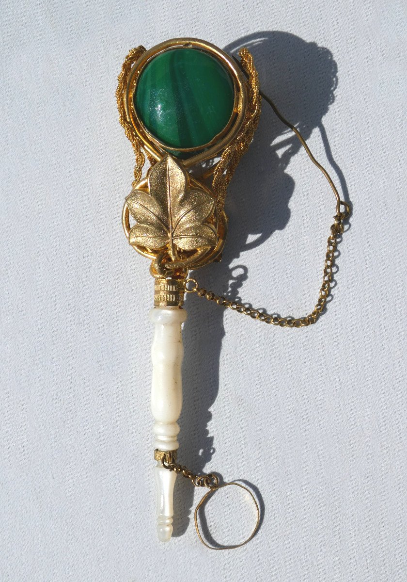 Ball Bouquet Holder Napoleon III Period, Jewel, Object Of Virtue Nineteenth Malachite / Mother Of Pearl