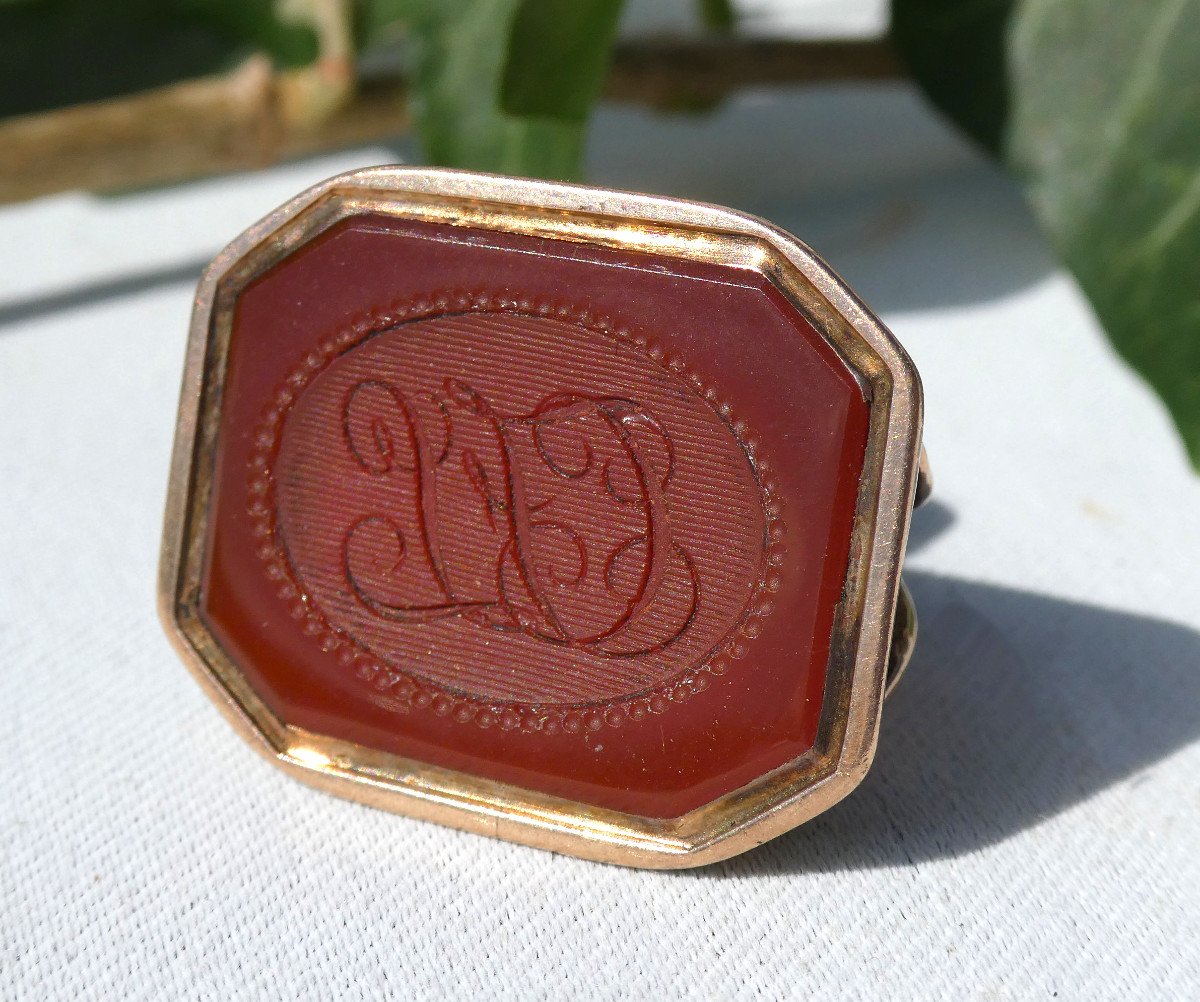 Chatelaine Stamp Seal, Red Agate Engraved Nineteenth Time, Louis Philippe Wax Stamp-photo-2