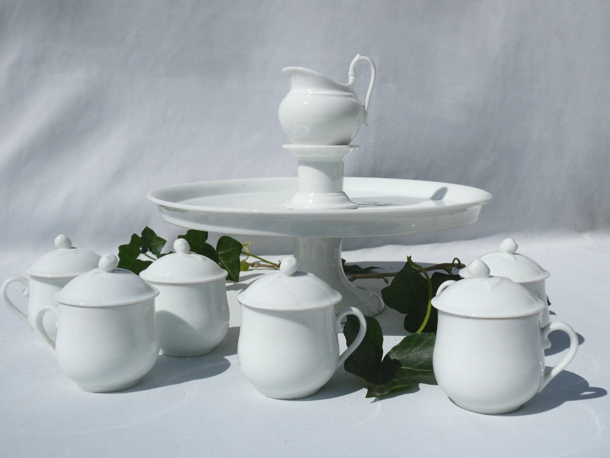 Cream Service In Paris Porcelain, Juice Pots / Cream Nineteenth Napoleon III Period, Tray-photo-3