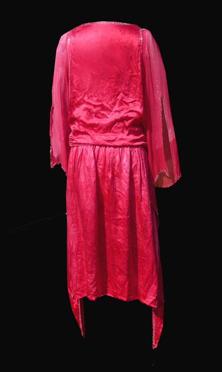 Robe De Soirée 1920 , Charleston , Soie Mousseline Et Perles De Verre , Costume Art Deco-photo-2