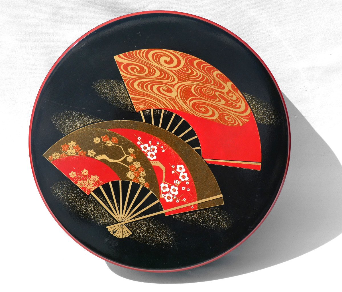 Chinese Lacquer Box Art Deco Model Chocolate / Confectionery Decor Japanese Fans 1930-photo-2