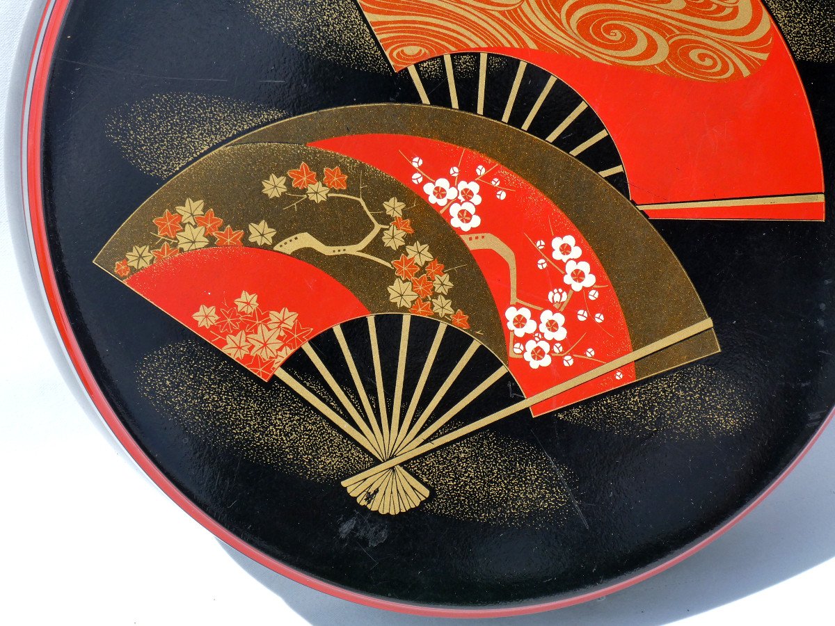 Chinese Lacquer Box Art Deco Model Chocolate / Confectionery Decor Japanese Fans 1930-photo-3