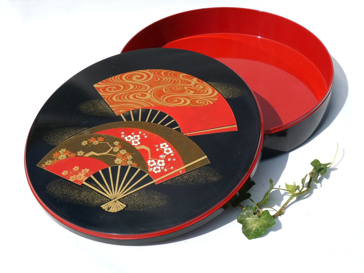 Chinese Lacquer Box Art Deco Model Chocolate / Confectionery Decor Japanese Fans 1930-photo-4